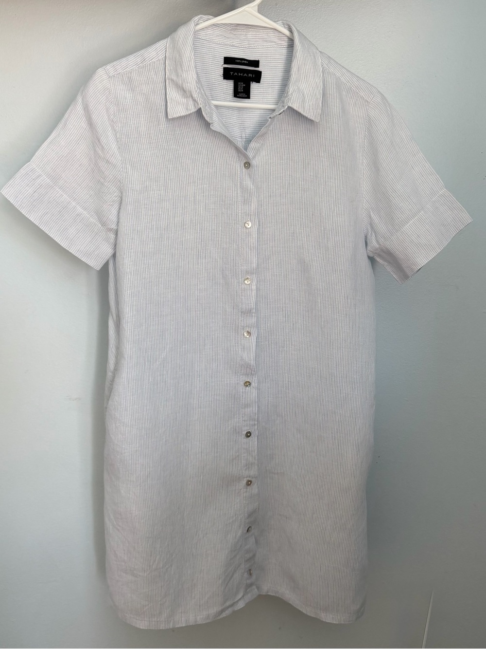 Tahari Light Blue and White Striped Shirt Dress